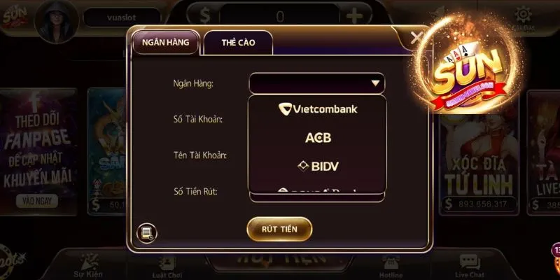 Giao diện rút tiền Sunwin